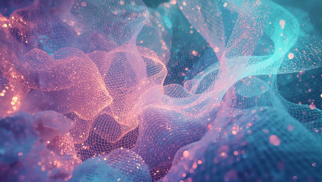 Futuristic Mesh Flow with Luminous Particles