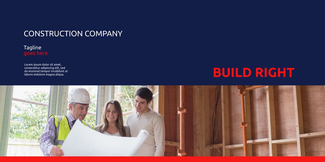 Construction professionals analyzing blueprints at building site