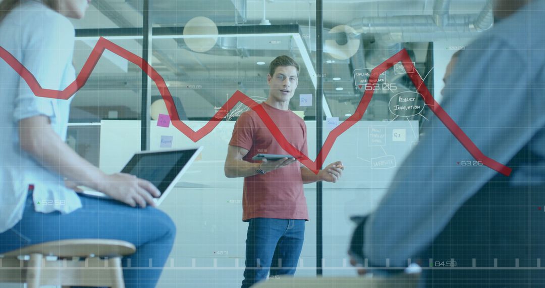 Business Presentation with Interactive Data Overlays in Modern Office