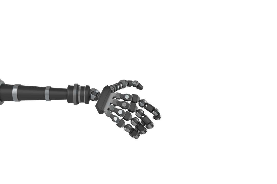 High-Tech Transparent Robotic Arm Reaching Gesture