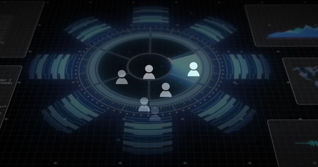 Futuristic Network Interface with User Icons and Data Visualization