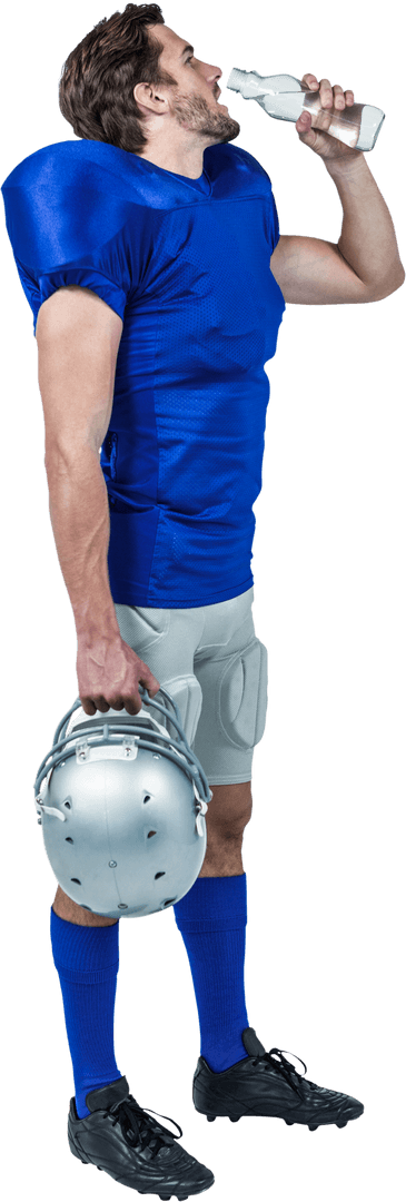 Transparent view of American Football Player Drinking Water Hydration Concept