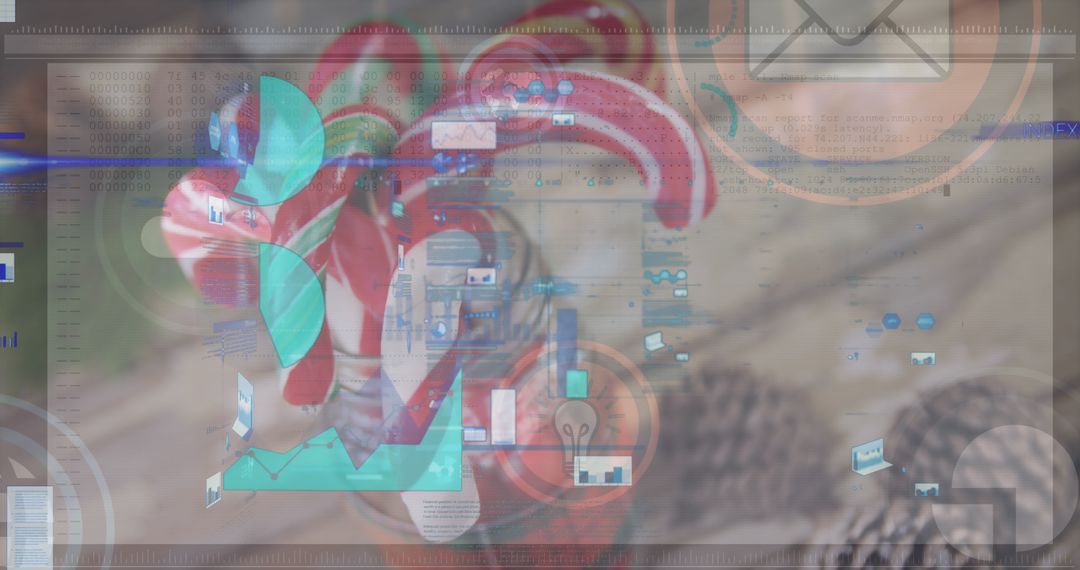 Digital Interface with Candy Canes in Festive Technology Concept