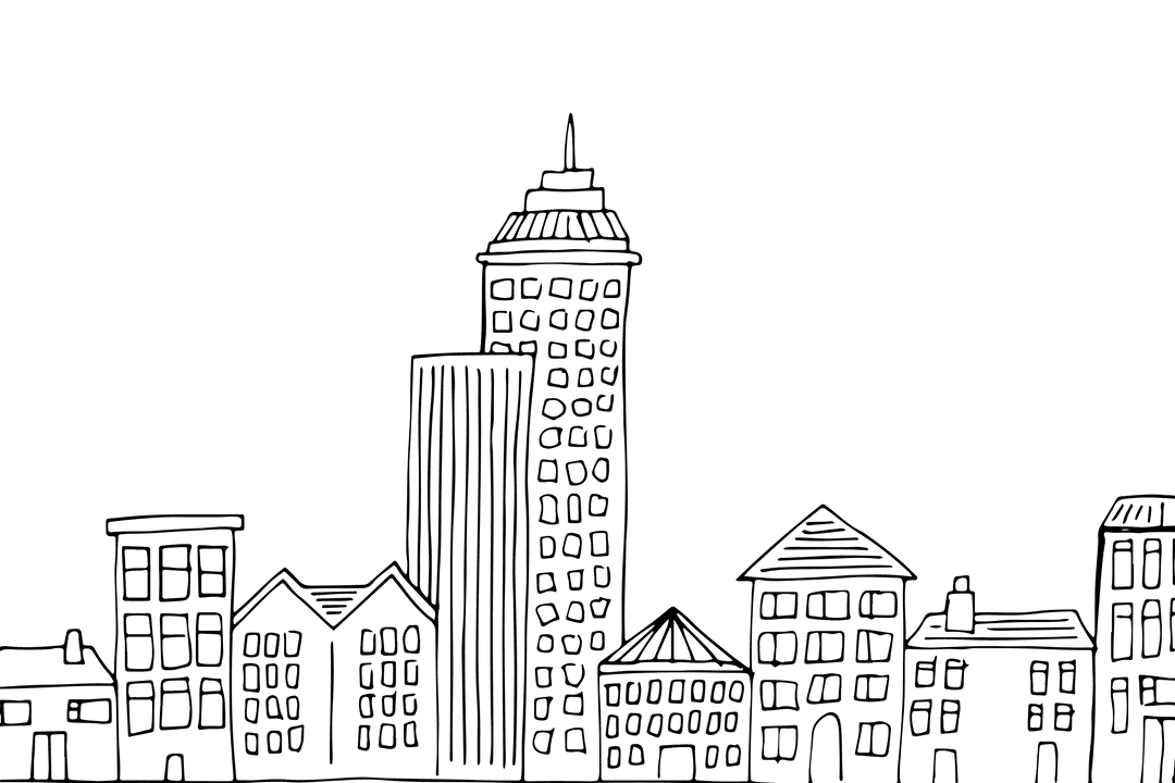 Transparent Hand Drawn Urban Cityscape Illustration