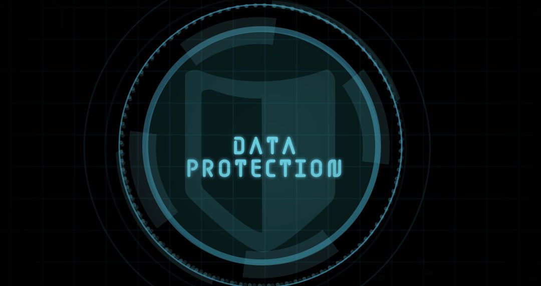 Digital Shield Icon with Data Protection Text on Black Background