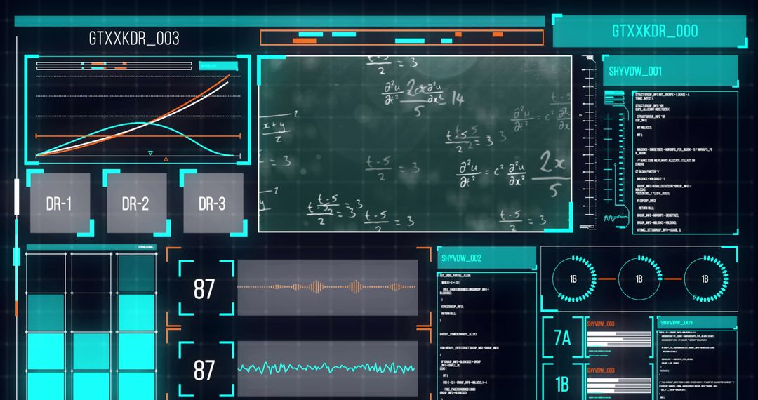 futuristic data interface display with mathematical equations - Free Images, Stock Photos and Pictures on Pikwizard.com