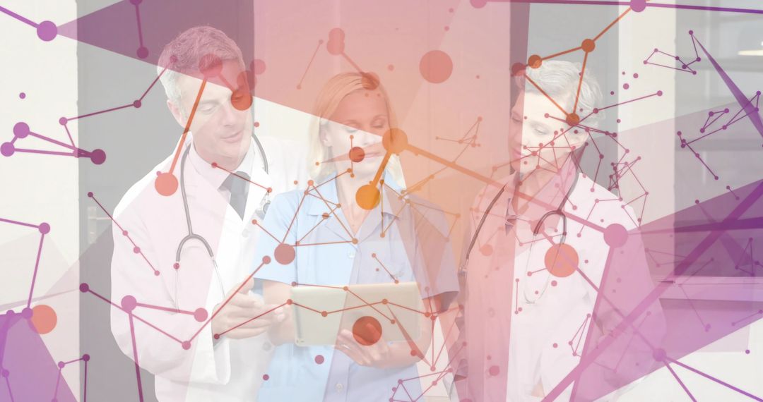 Healthcare Professionals Collaborating with Technology Overlay