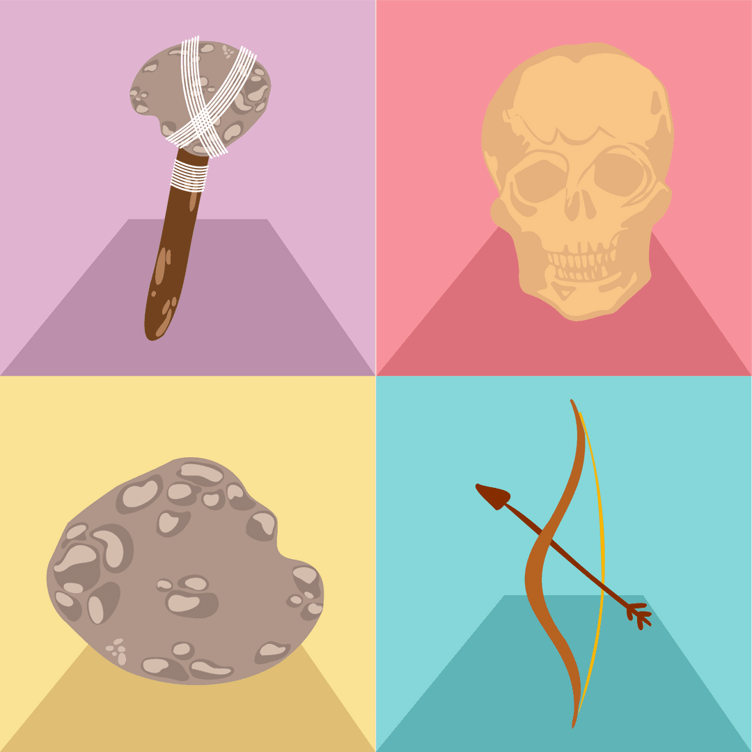 Transparent Prehistoric Tools and Relics on Pastel Triangle Pedestals