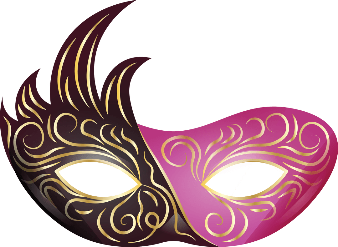 Transparent Carnival Ball Mask with Gold Patterns Festive Illustration