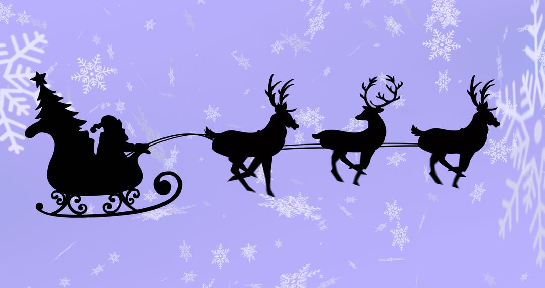 Silhouette of Santa Claus Sleigh and Reindeers on Purple Background - Free Images, Stock Photos and Pictures on Pikwizard.com