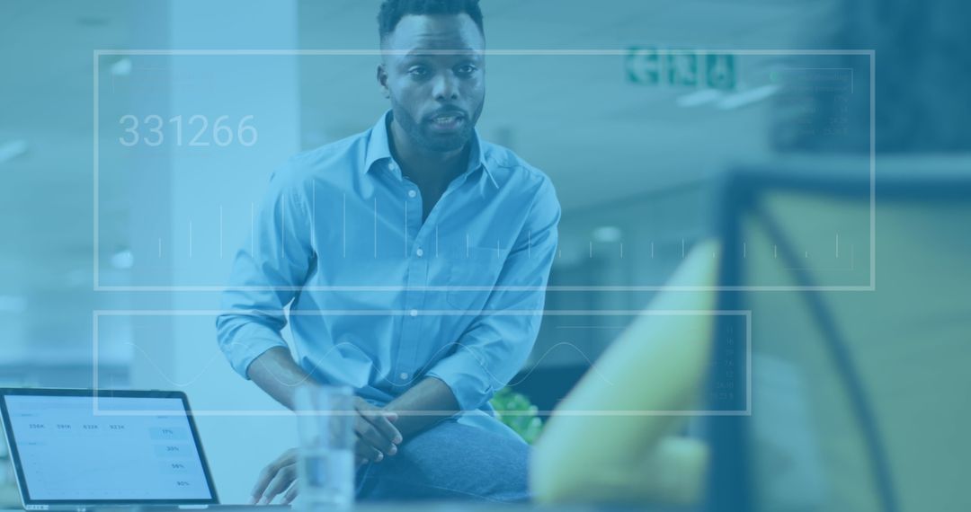 Business Colleagues Discussing Data with Technology Overlay