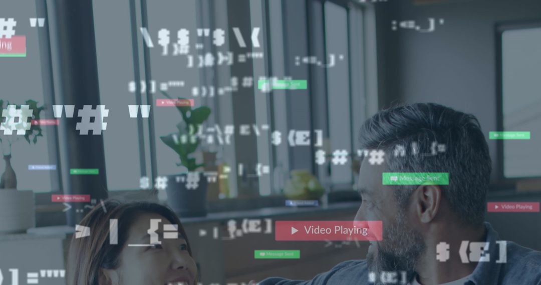 Couple Collaborating on Digital Code in Modern Workspace Setting