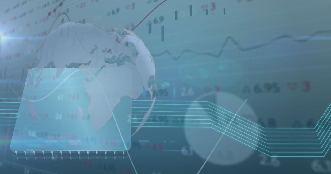 Global Business Data Interface with Digital World Map Overlay