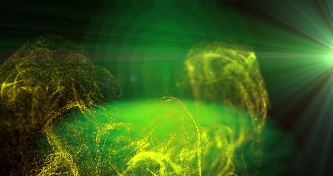 Dynamic Yellow Particles in Green Light Energy Burst