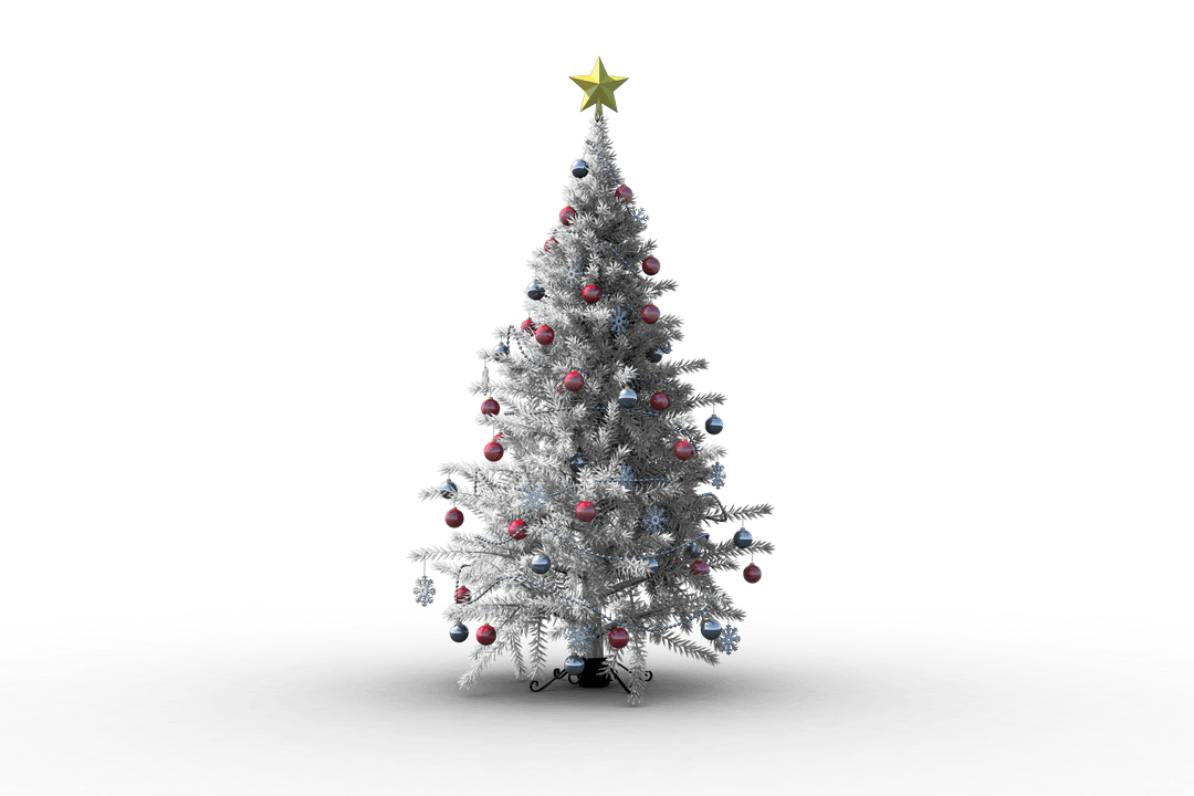 Decorative Christmas Tree with Ornaments on Transparent Background
