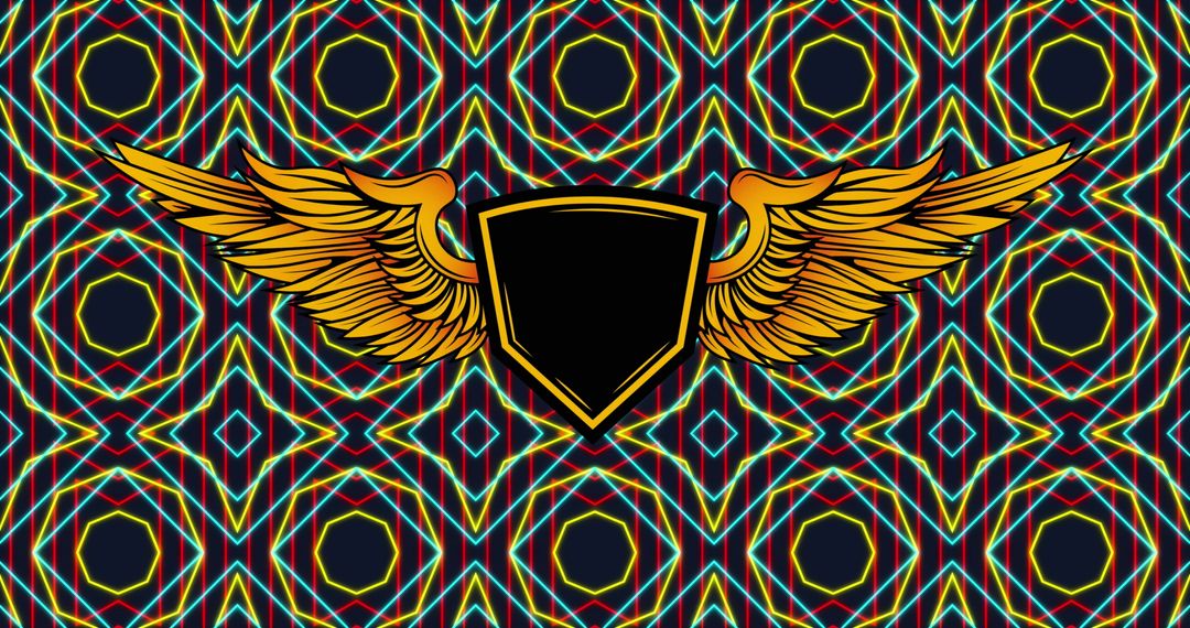 Vibrant Kaleidoscopic Patterns with Golden Winged Emblem