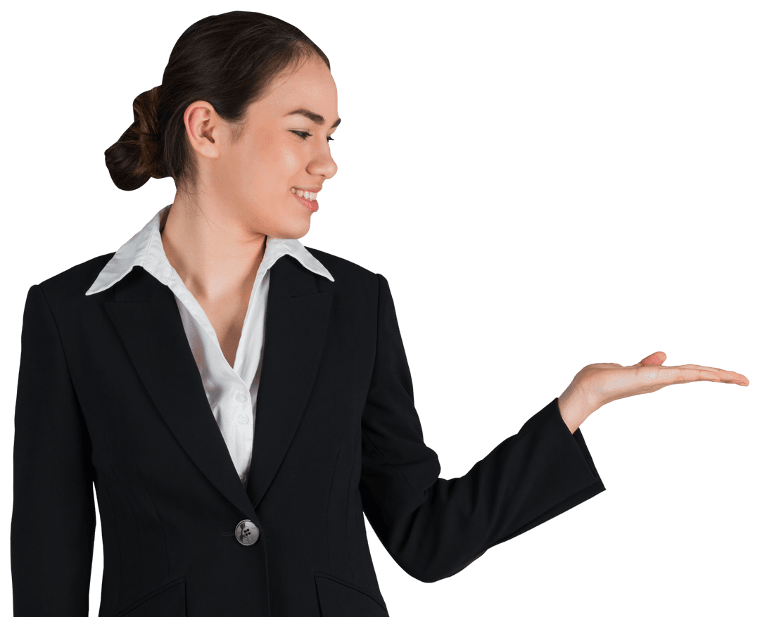 Transparent Businesswoman Gesturing Holding Something Invisible