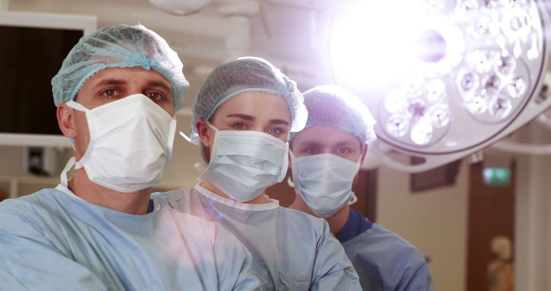 Medical Team in Surgical Scrubs Under Operating Room Light - Free Images, Stock Photos and Pictures on Pikwizard.com