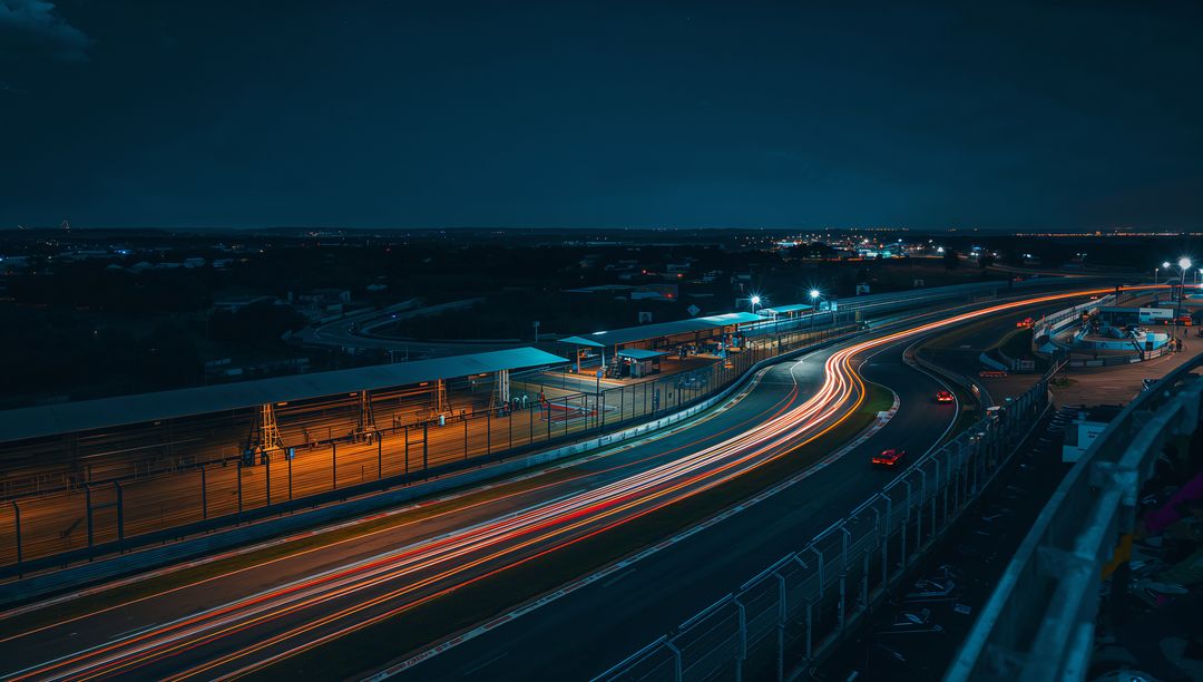 Nighttime Motor Racing Circuit with Striking Light Trails