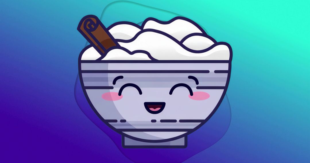 Playful Cartoon Bowl with Cinnamon on Gradient Background