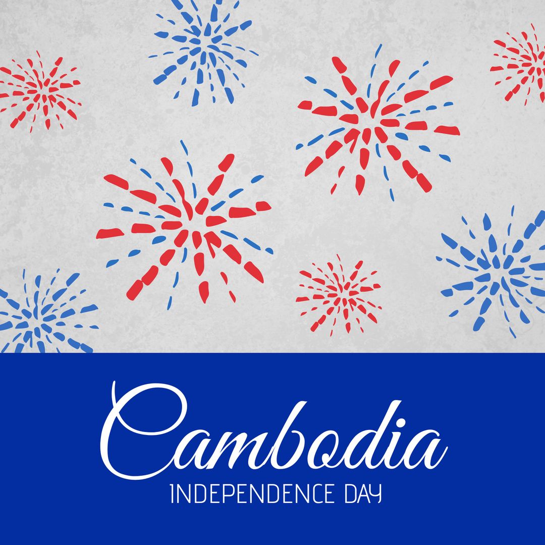 Cambodia Independence Day Celebration Poster with Fireworks Design