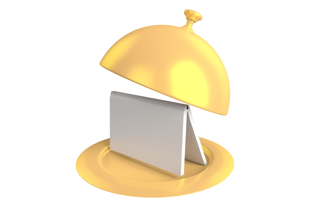 Golden Serving Platter with Blank Table Card Isolated Transparent