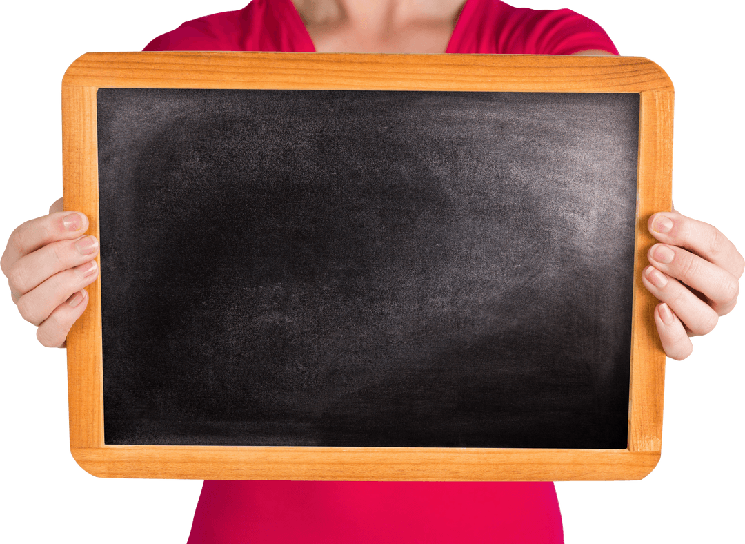 Woman Holding Blank Chalkboard Transparent Background