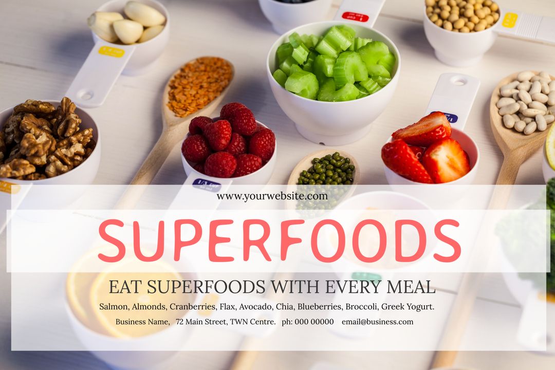 Superfoods Nutritional Guide Template with Assorted Healthy Ingredients - Download Free Stock Templates Pikwizard.com