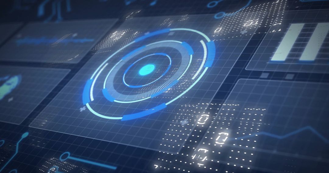 Binary code overlays futuristic digital interface