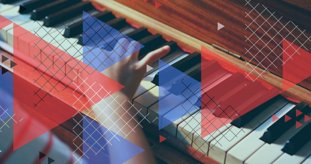 Digital Art of Child Playing Piano with Geometric Shapes