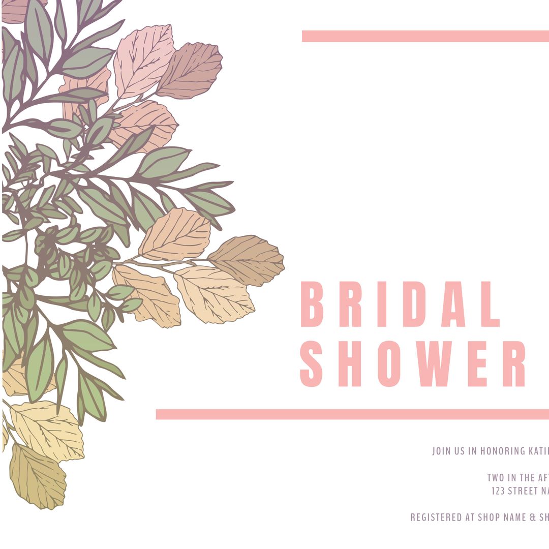 Elegant Floral Bridal Shower Invitation with Delicate Leaves and Pastel Colors - Download Free Stock Templates Pikwizard.com