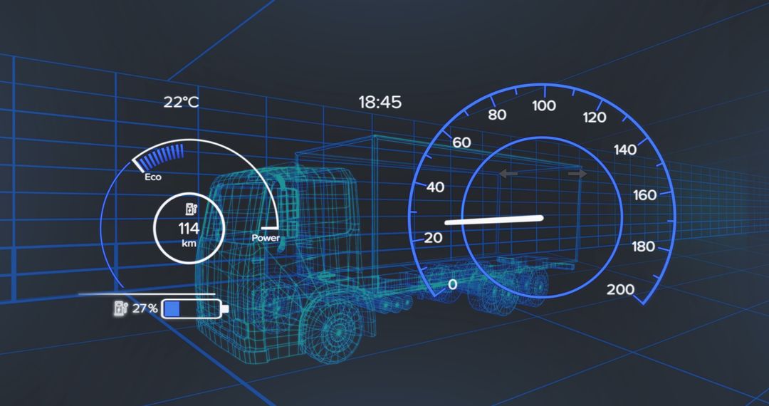Futuristic Holographic Dashboard with Speed and Battery Metrics