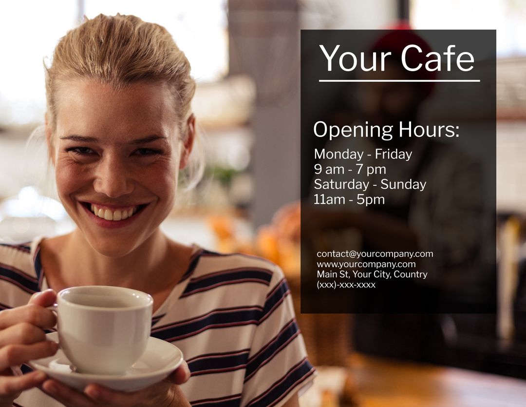 Smiling Barista Holding Coffee Cup in Inviting Cafe Environment