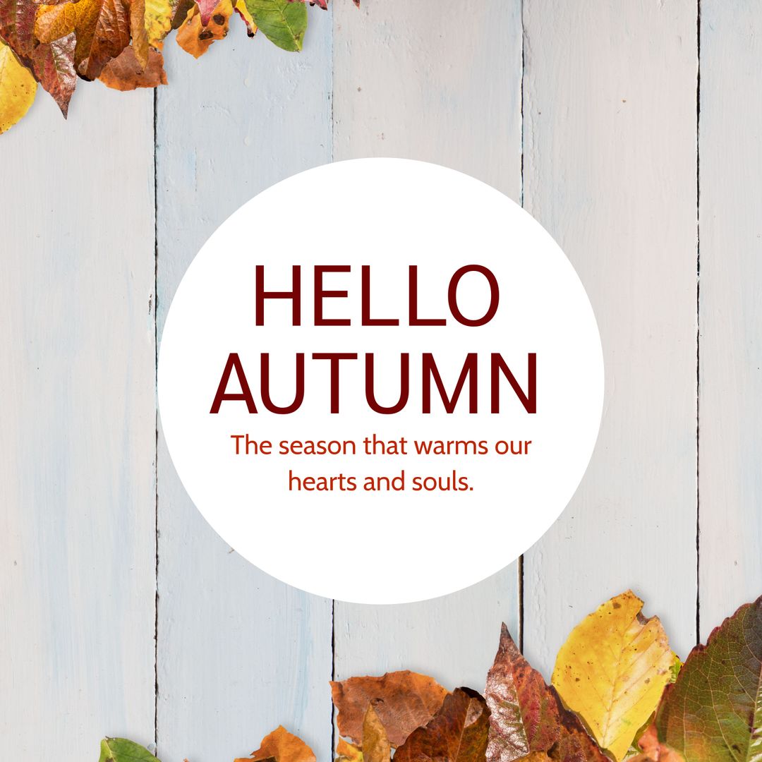 Hello Autumn Text Over Autumn Leaves on Wooden Background - Download Free Stock Templates Pikwizard.com