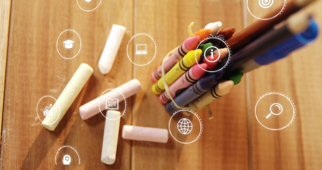 Chalk And Colorful Icons Representing Digital Learning And Creativity