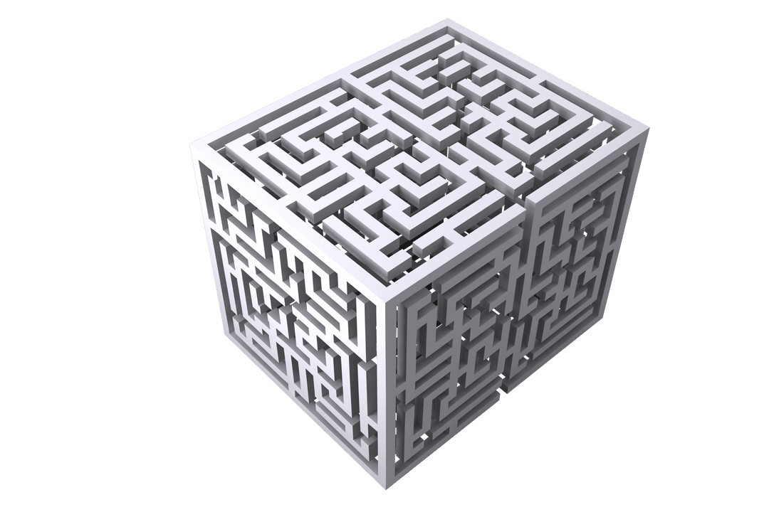 Transparent Cube Maze Design on White Matrix Background