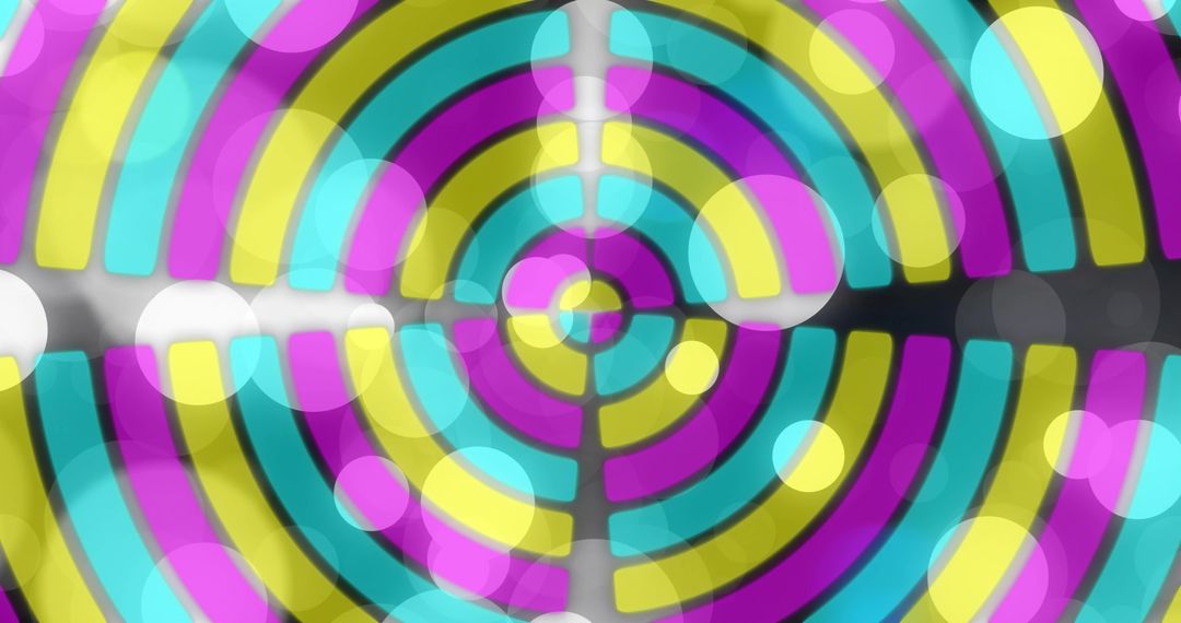 Concentric Neon Target Showing Cyan Magenta Yellow Segmented Rings with Bokeh Glow