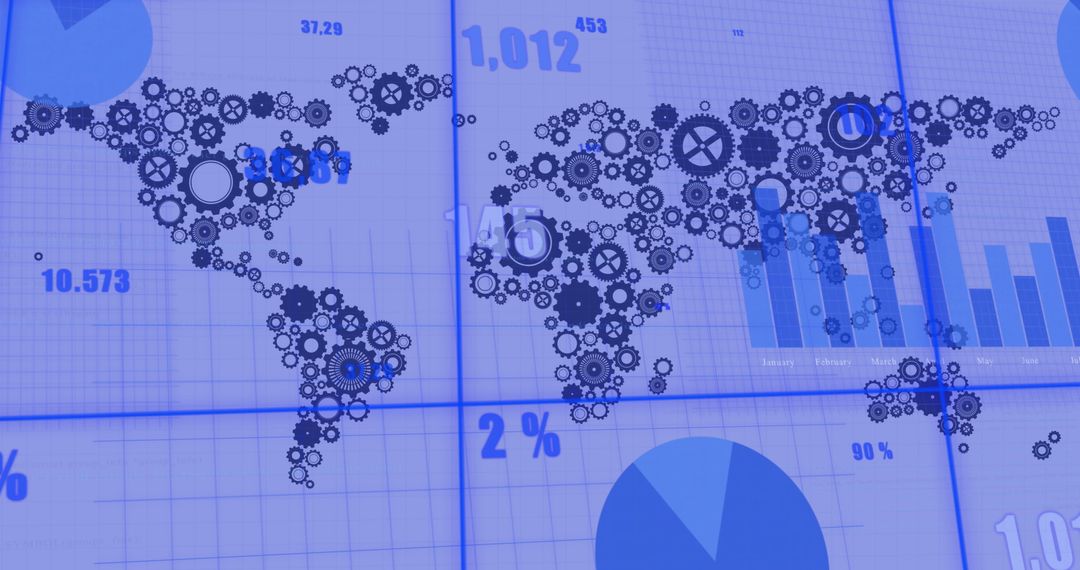 Global Technology Advancement Represented by Cogs World Map