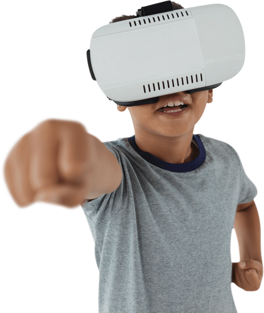 Transparent View of Boy Exploring Virtual Reality with Headset