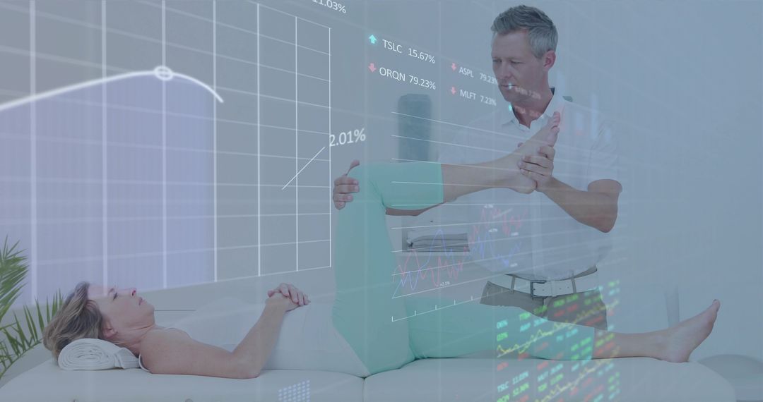 Therapist Assisting Patient Amid Data, Rehabilitation Concept