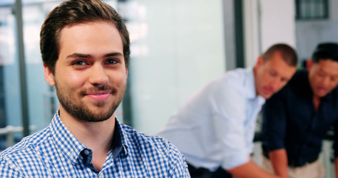 Smiling Business Professional in Modern Office Environment