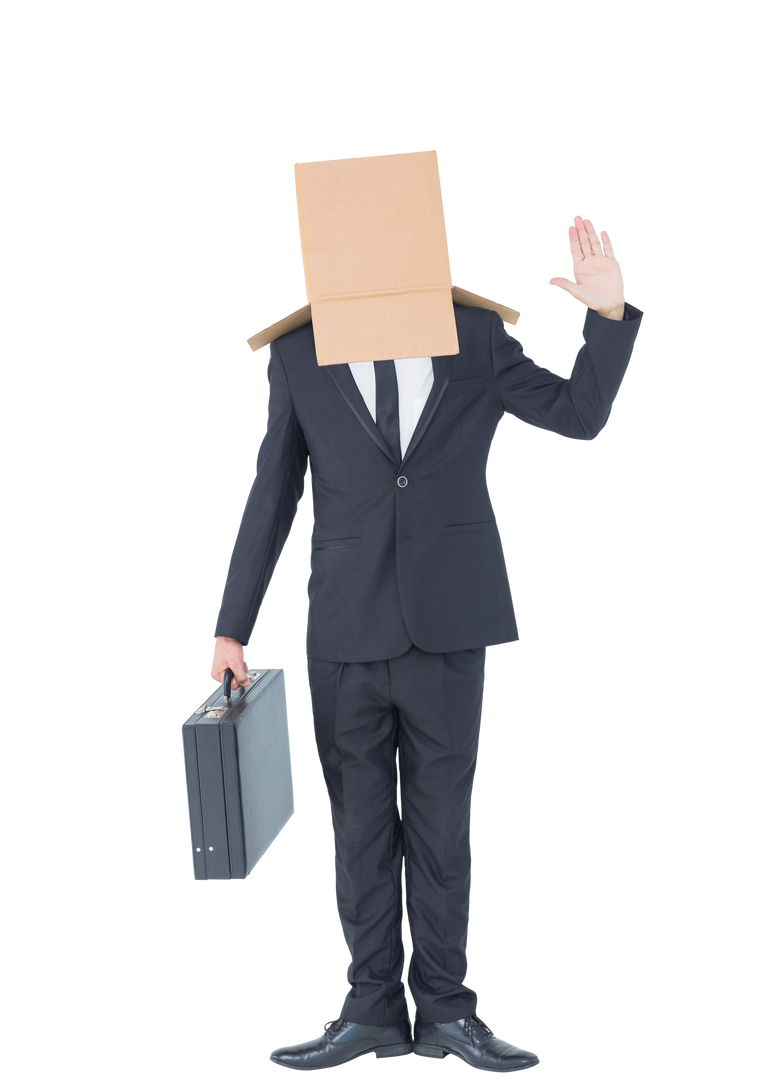 Transparent background of businessman wearing box on head with briefcase - Download Free Stock Images Pikwizard.com