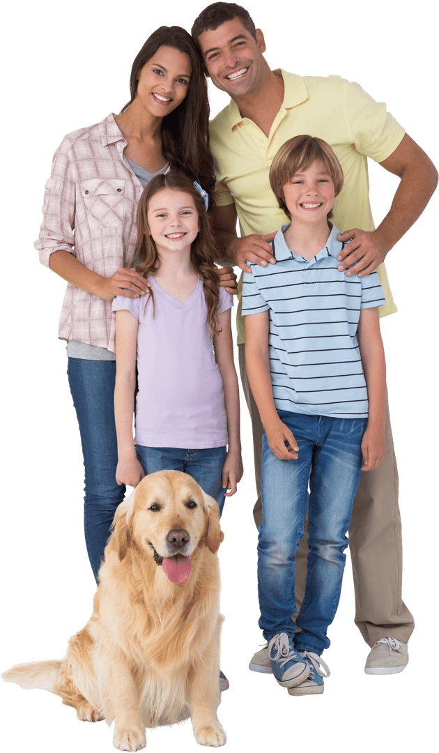 Happy Family With Kids and Dog in Transparent Background
