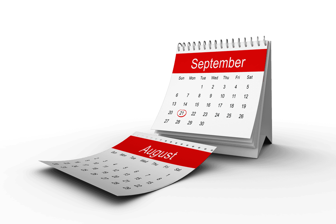 Transparent Calendar Page Turning from August to September