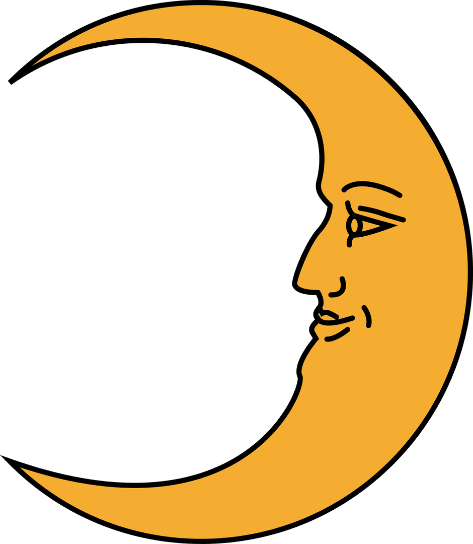Artistic Crescent Moon with Detailed Face on Transparent Background
