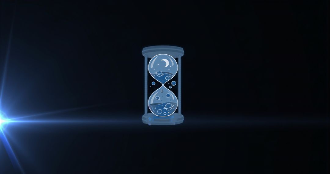 Floating Cosmic Hourglass with Glowing Planets