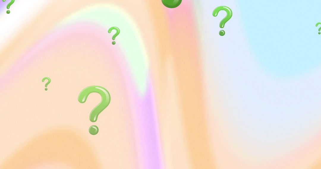 Colorful Pastel Background with Floating Green Question Marks