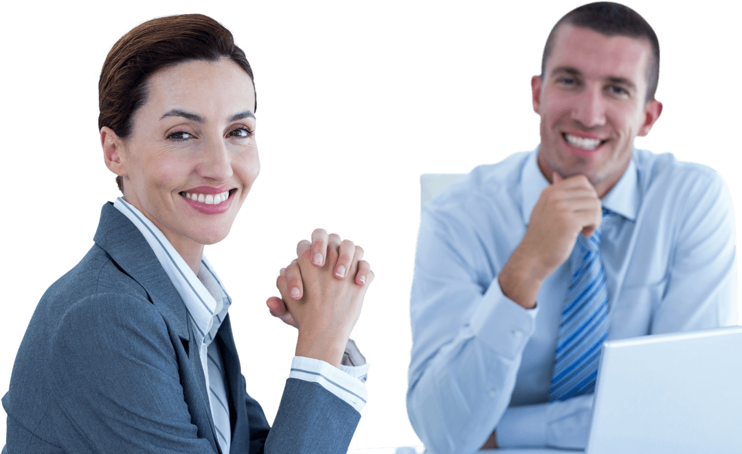 Transparent Business Professionals Smiling at Work