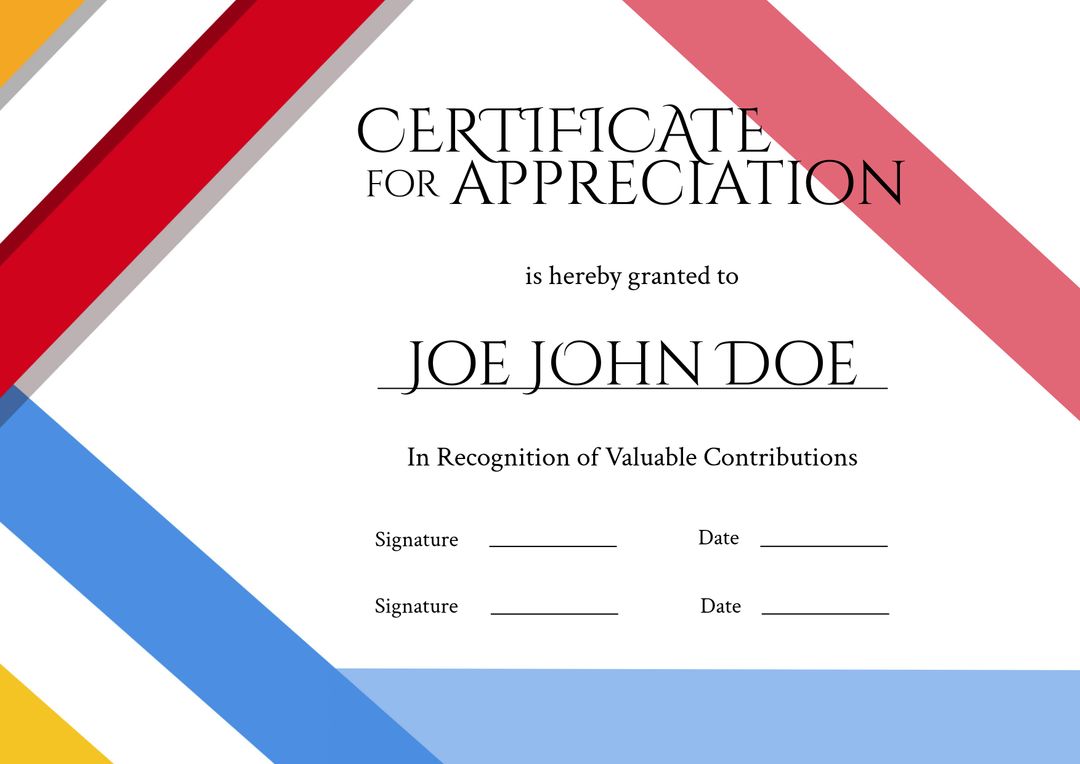 Modern Certificate of Appreciation Template with Colorful Bands - Download Free Stock Templates Pikwizard.com