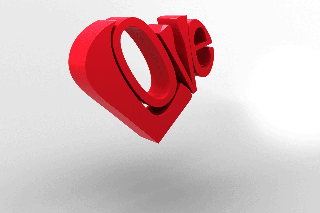 Romantic Love Heart Typography on Transparent Background